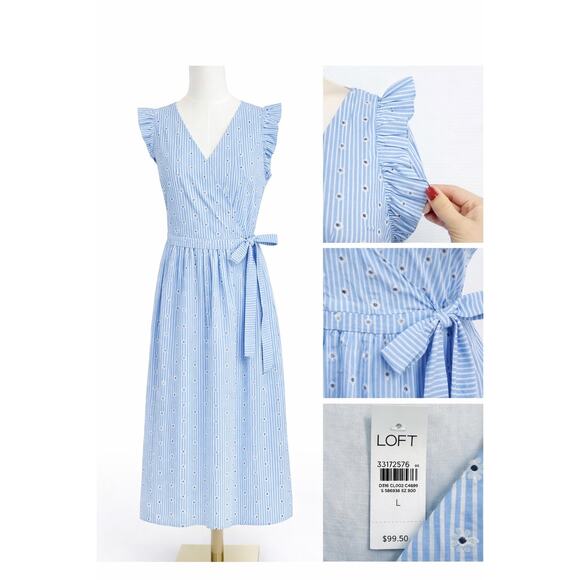 Loft Dresses & Skirts - Loft wrap, dress floral stripe, nautical size large new lined